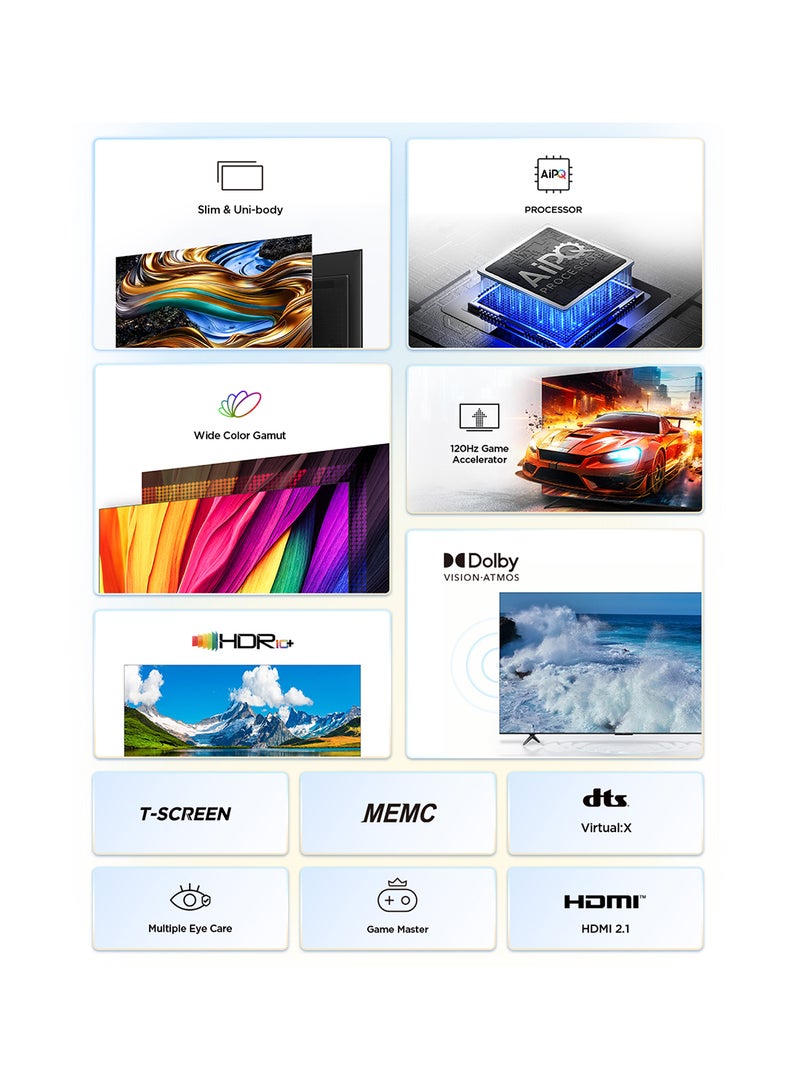 Television 75 Inch Smart TV, Google TV, 4K UHD, 60Hz MEMC, 120Hz VRR, DLG 120Hz, Dolby Vision Atmos, HDR10+, DTS Virtual X, Wide Color Gamut, Slim & Unibody Brushed Titanium (2024) 75P755 Black 75P755 Black