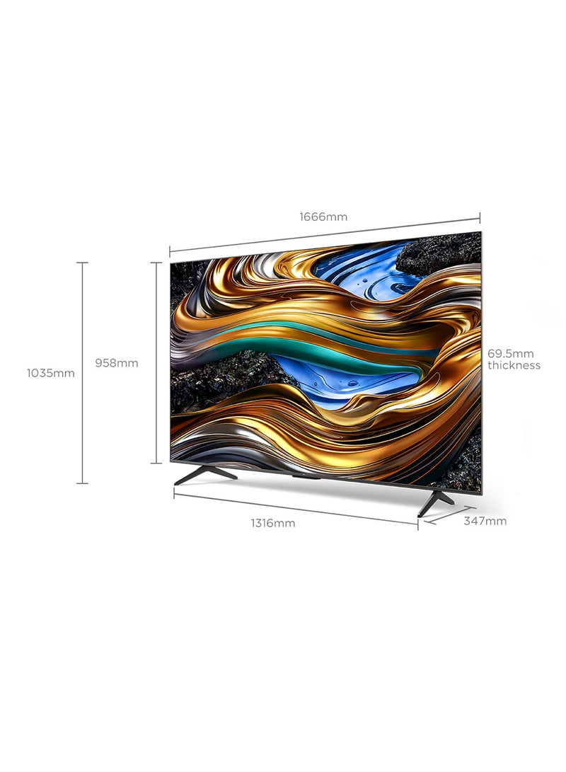 Television 75 Inch Smart TV, Google TV, 4K UHD, 60Hz MEMC, 120Hz VRR, DLG 120Hz, Dolby Vision Atmos, HDR10+, DTS Virtual X, Wide Color Gamut, Slim & Unibody Brushed Titanium (2024) 75P755 Black 75P755 Black