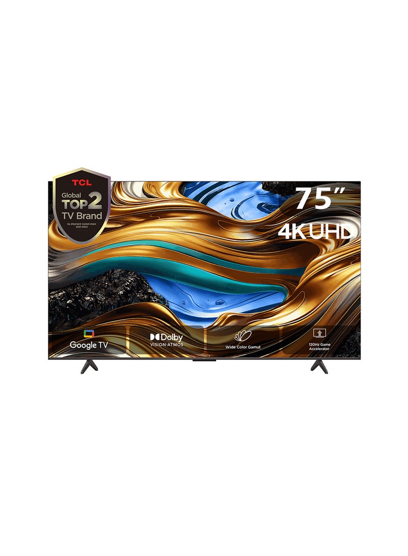 Television 75 Inch Smart TV, Google TV, 4K UHD, 60Hz MEMC, 120Hz VRR, DLG 120Hz, Dolby Vision Atmos, HDR10+, DTS Virtual X, Wide Color Gamut, Slim & Unibody Brushed Titanium (2024) 75P755 Black