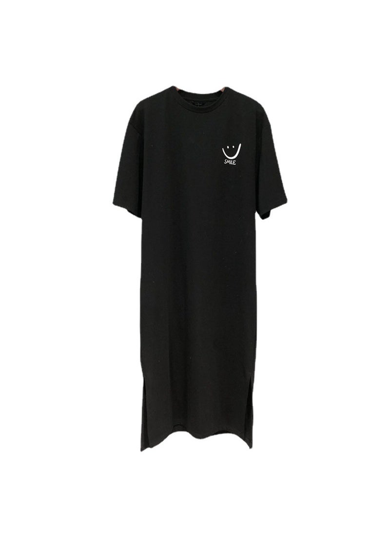 2024 Cotton Split Long Tee Dress Black