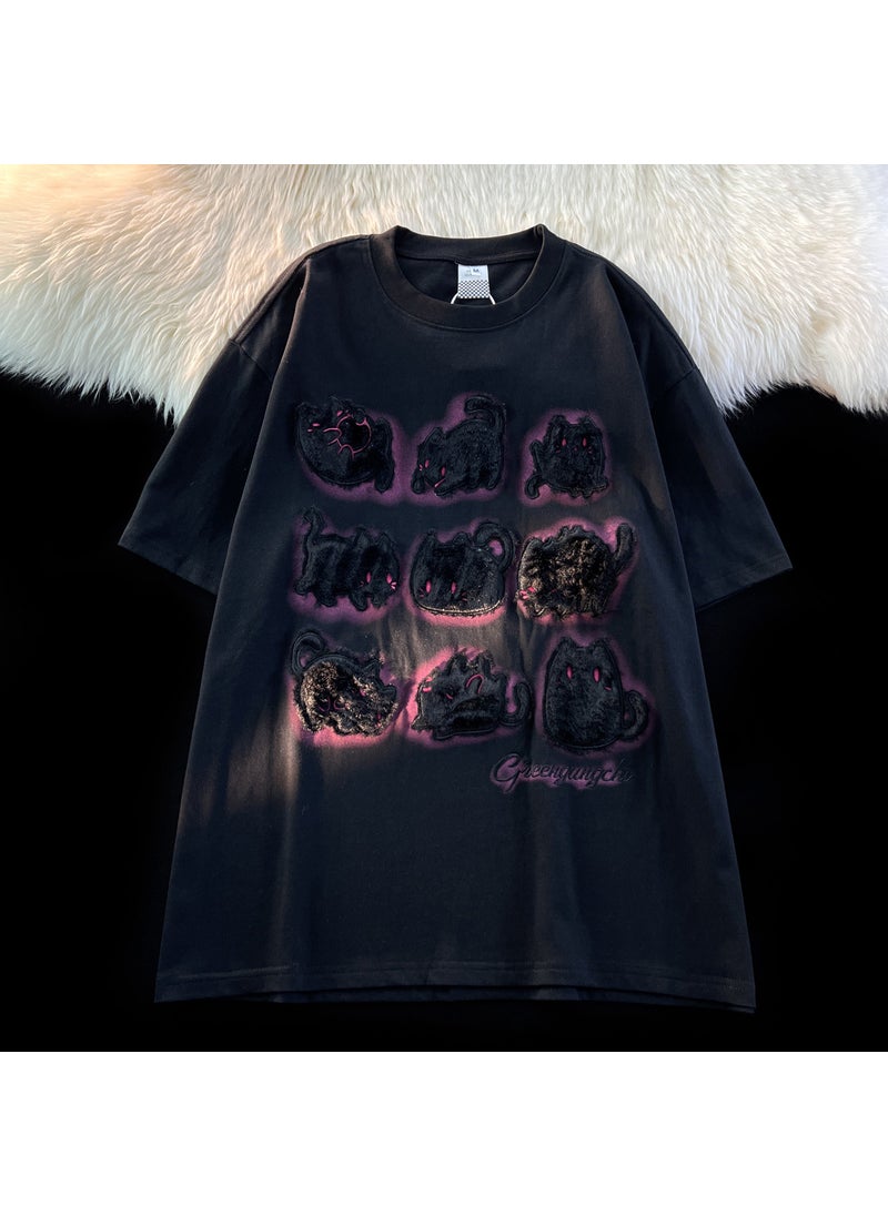 Cute Japanese Cotton Velour Bunny Tee Black