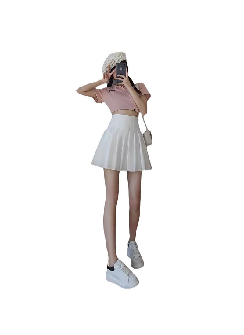 Knit T-Shirt JK Uniform Pleated Skirt Set White