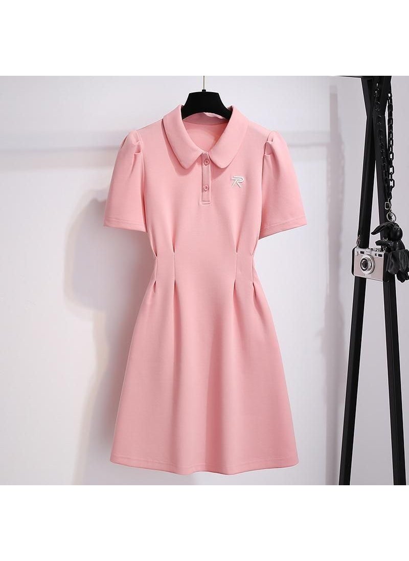 French Pink Polo Collar T-shirt Dress Summer 2024 Slim Waist 781#pink dress