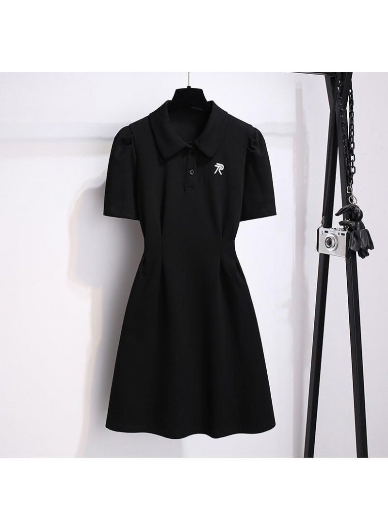 French Pink Polo Collar T-shirt Dress Summer 2024 Slim Waist 781#black dress