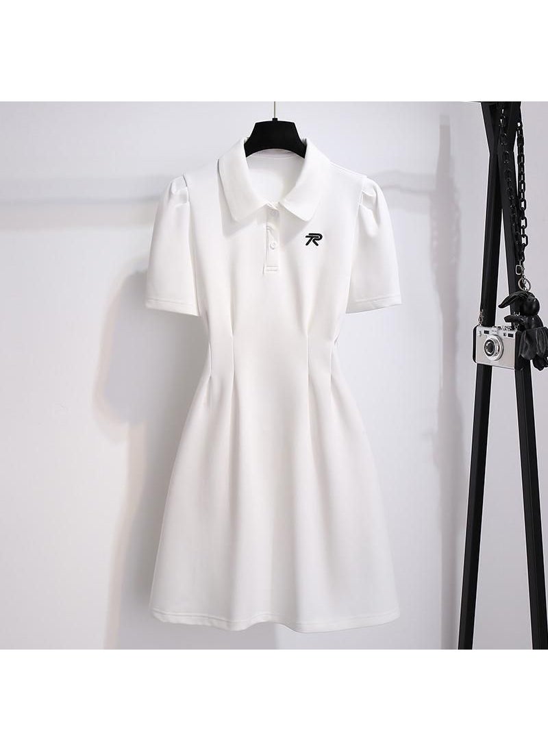 French Pink Polo Collar T-shirt Dress Summer 2024 Slim Waist 781#white dress