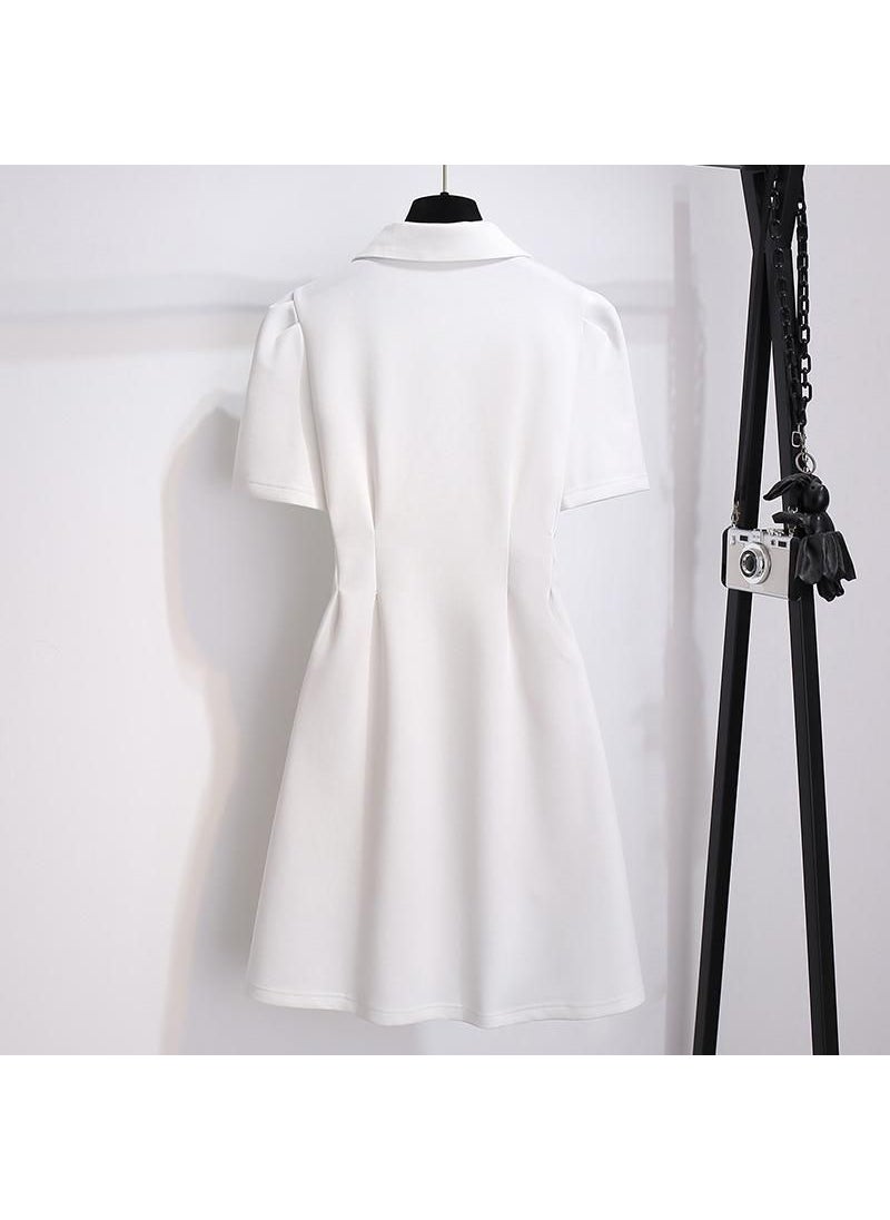 French Pink Polo Collar T-shirt Dress Summer 2024 Slim Waist 781#white dress