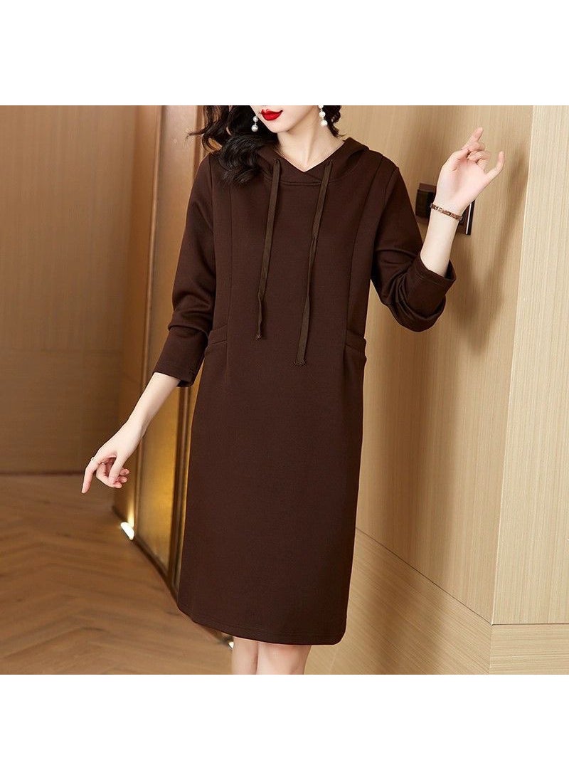 Plus Size Casual Hooded Sweatshirt Dress Brown [no middlemen, quality assurance]