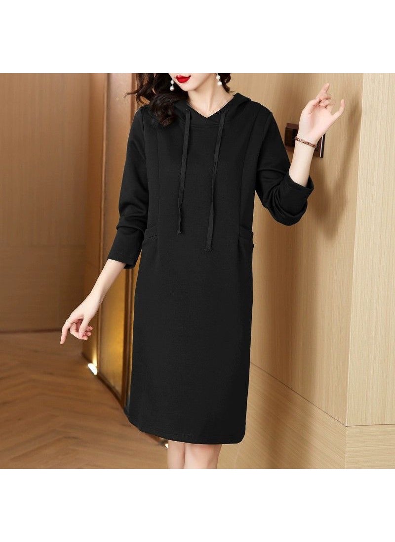 Plus Size Casual Hooded Sweatshirt Dress Black [no middlemen, quality assurance]