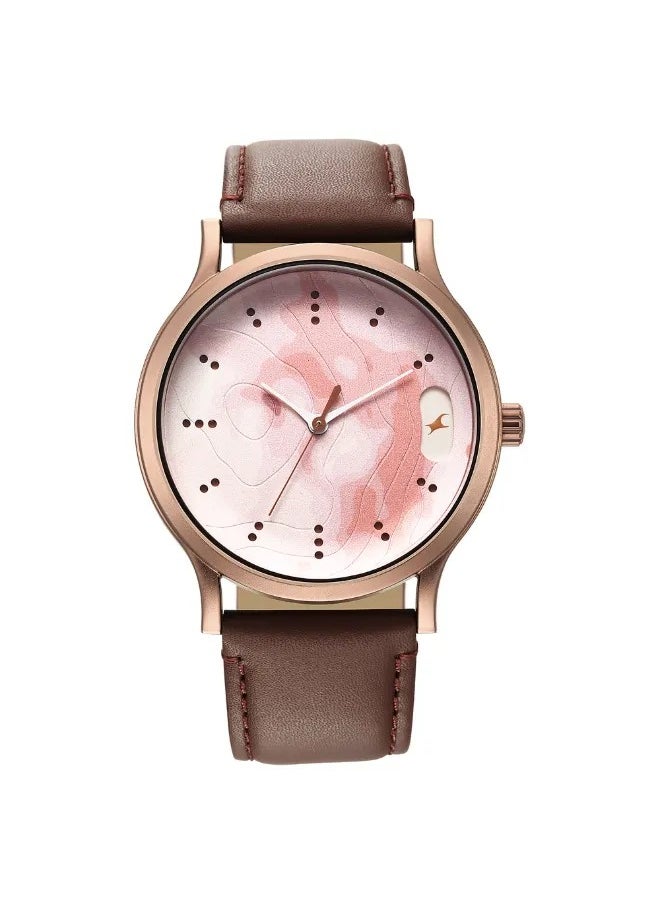 Men's Analog Round Shape Leather Wrist Watch - 3296QL02 - 47.85 Mm