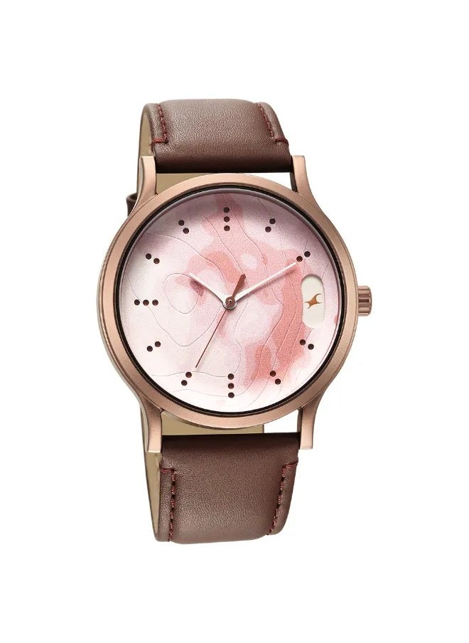 Men's Analog Round Shape Leather Wrist Watch - 3296QL02 - 47.85 Mm