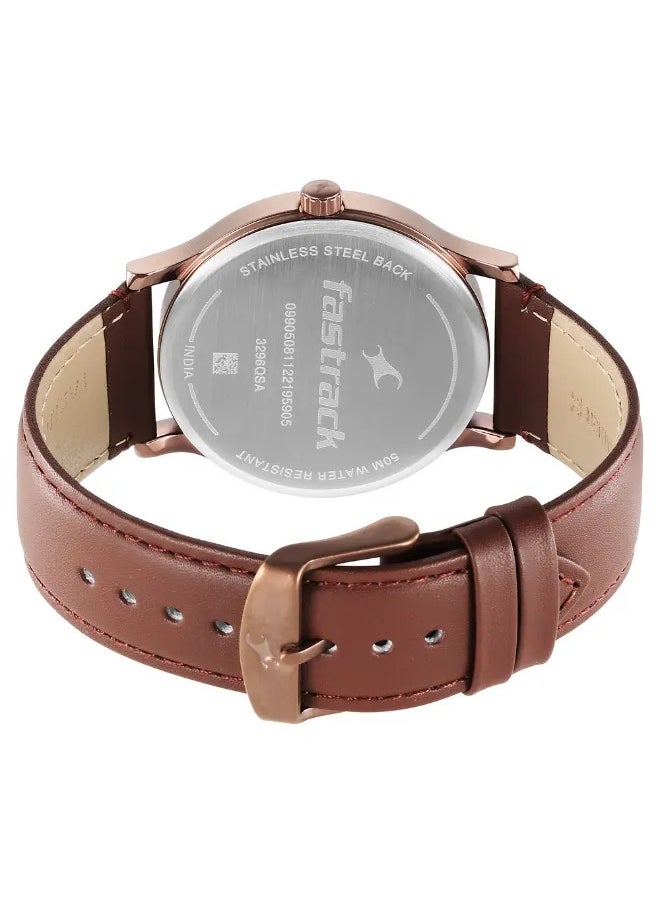 Men's Analog Round Shape Leather Wrist Watch - 3296QL02 - 47.85 Mm