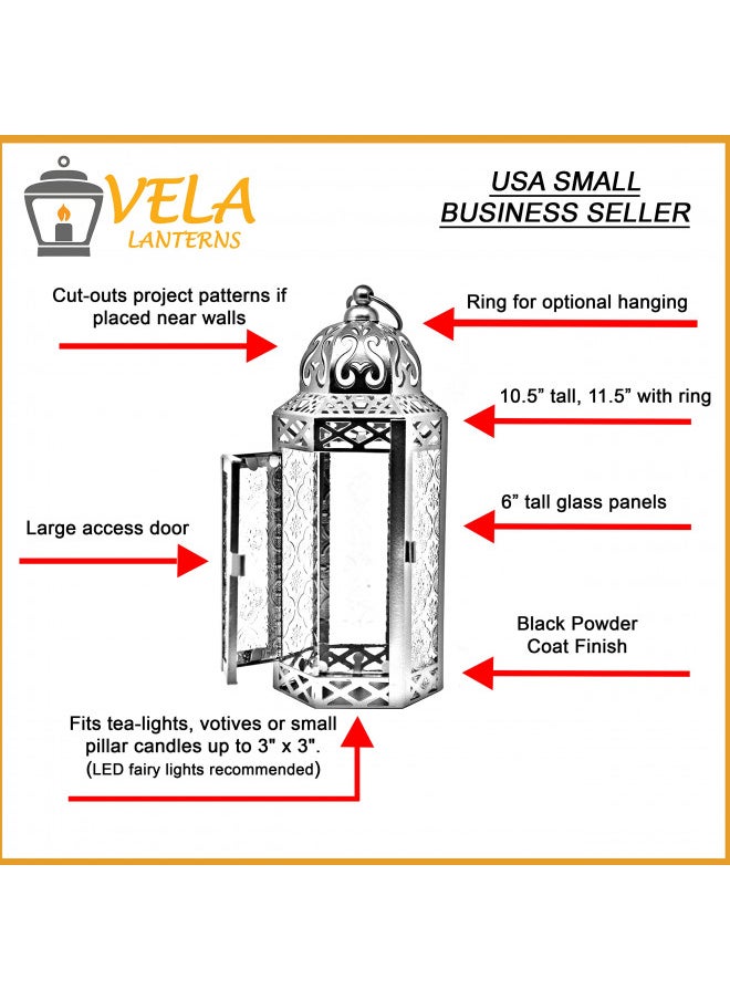 Vela Lanterns Moroccan Lamp Lantern Decorative Candle Holder for Indoor Outdoor Home Decor, Amber Glass, Medium