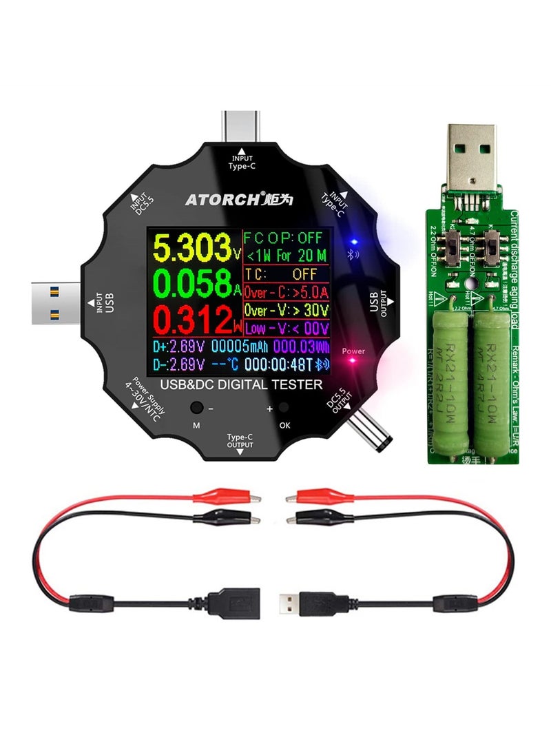 3-in-1 USB C Tester, Voltage, Current, Power, Resistance and Capacity Detector, Color Screen IPS Digital Multimeter, USB Load, Compatible with PD2.0/PD3.0, QC2.0/QC3.0, Includes Clip Cable Support