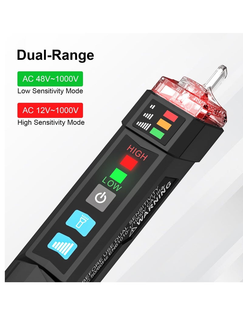 Voltage Tester, Alert Detector with Sound and Light Alarm, Flashlight, Wire Breakpoint Finder, Portable Non-contact AC Voltage Tester, with Dual Range AC 12V-1000V/48V-1000V