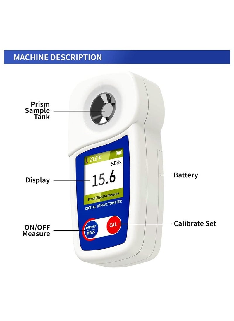 Digital Brix Refractometer Range 0-35% ±0.2% Range High Precision Fruit Meter with Automatic Temperature Compensation LCD Display IP65 Water and Dust Proof for Fruit Juice Coffee and More