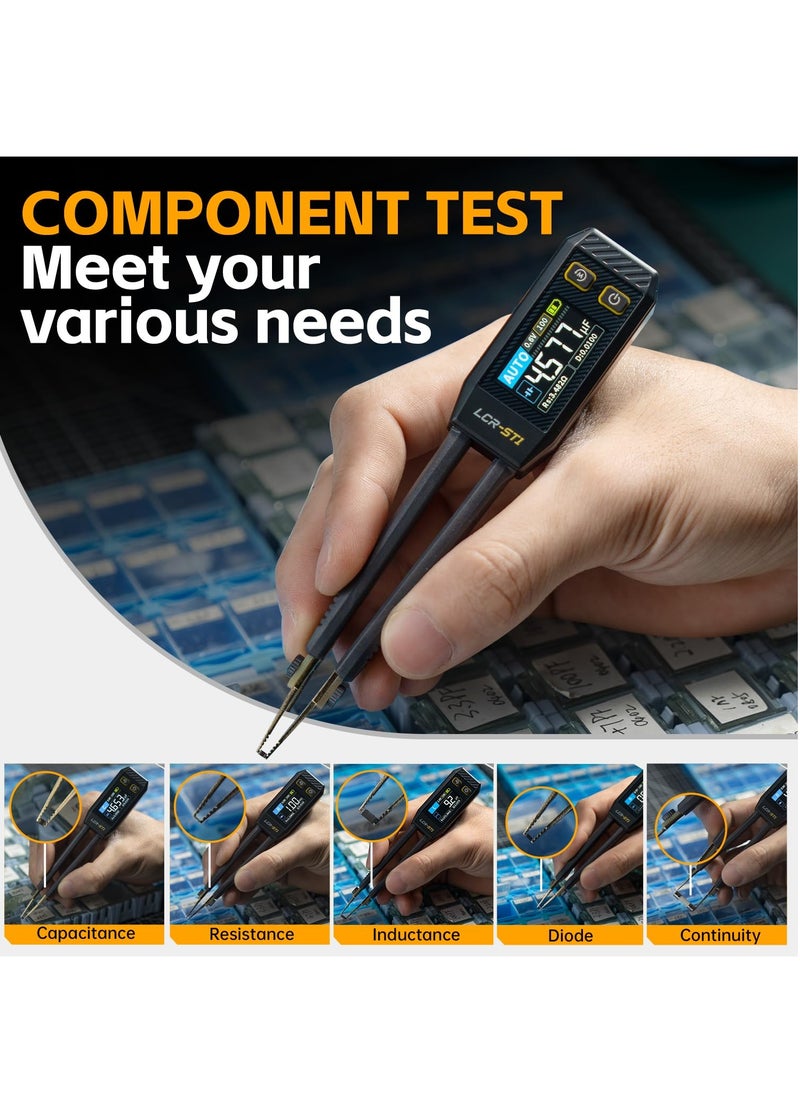 FNIRSI LCR-ST1 10KHz LCR Meter Tweezer, Mini Smart SMD Tester, ESR Meter, Maximum accuracy 0.5%, Capacitance Inductance Continuity Diode Tester, Auto Component Recognition Electronic Component Analyze