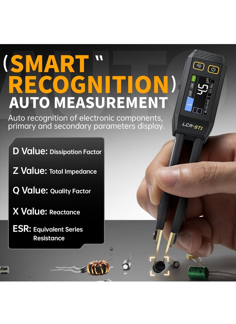 FNIRSI LCR-ST1 10KHz LCR Meter Tweezer, Mini Smart SMD Tester, ESR Meter, Maximum accuracy 0.5%, Capacitance Inductance Continuity Diode Tester, Auto Component Recognition Electronic Component Analyze