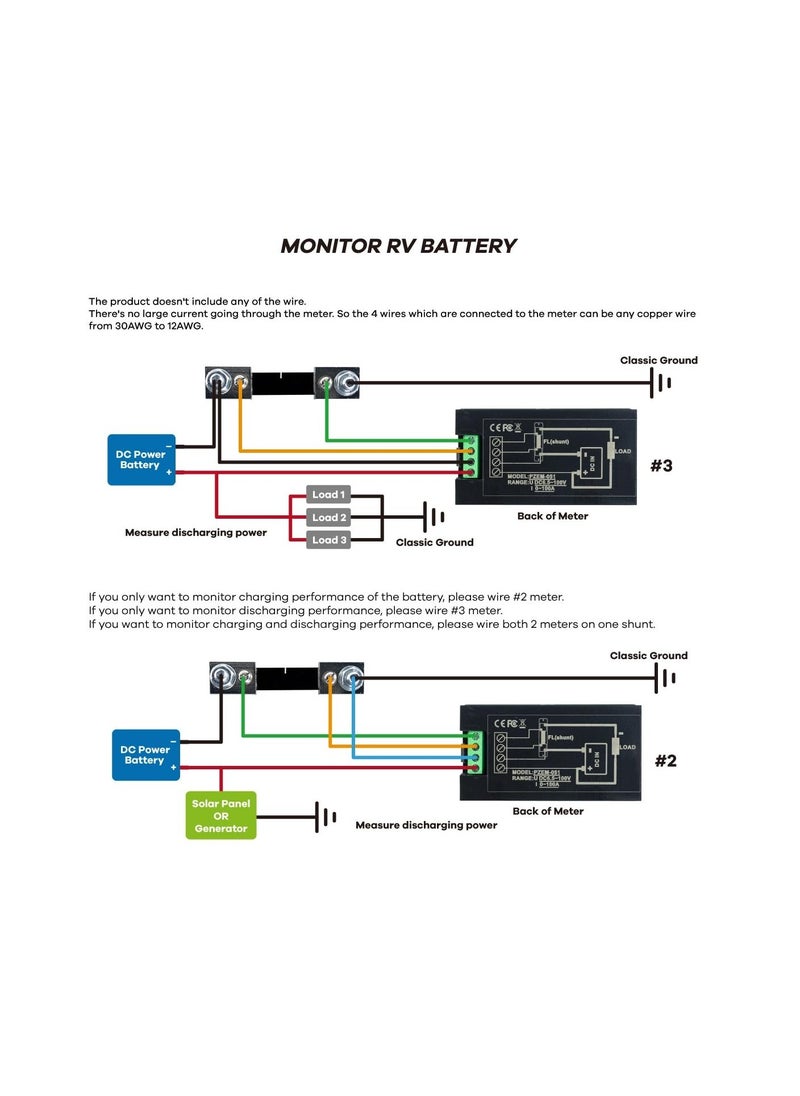 Digital Ammeter Voltmeter, DC 6.5-100V 0-100A LCD Display Digital Power Monitoring Meter, Voltage Current Power Energy Meter, Ammeter Voltmeter Multimeter with 100A Current Shunt