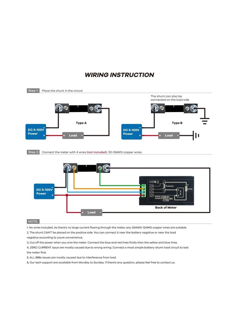 Digital Ammeter Voltmeter, DC 6.5-100V 0-100A LCD Display Digital Power Monitoring Meter, Voltage Current Power Energy Meter, Ammeter Voltmeter Multimeter with 100A Current Shunt