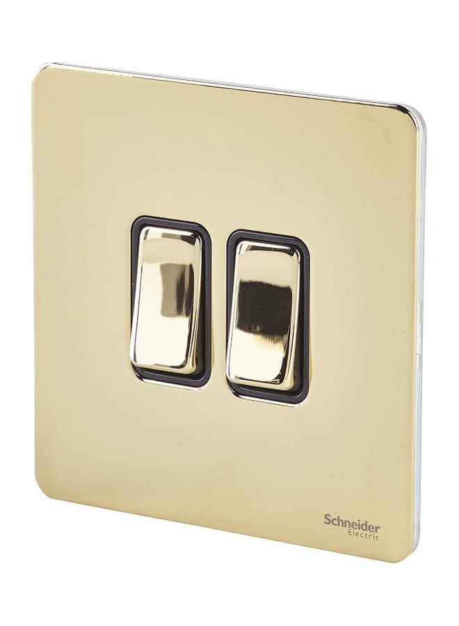 Screwless Flat Plate 16AX 2 Gang 2 Way Double Light Switch Golden/Black