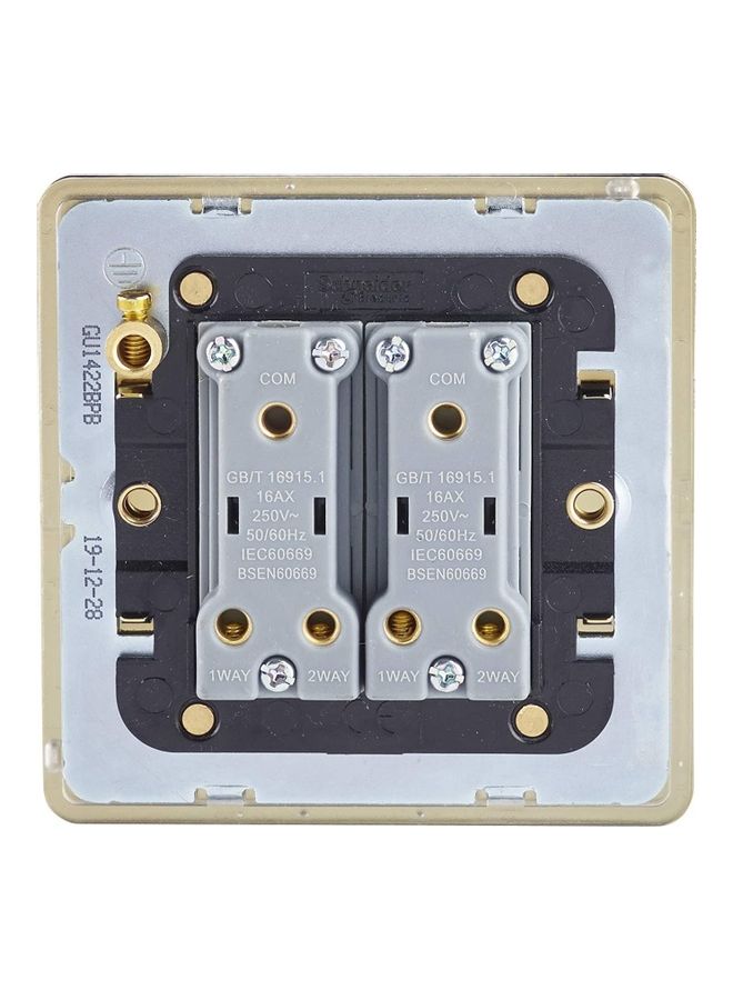 Screwless Flat Plate 16AX 2 Gang 2 Way Double Light Switch Golden/Black
