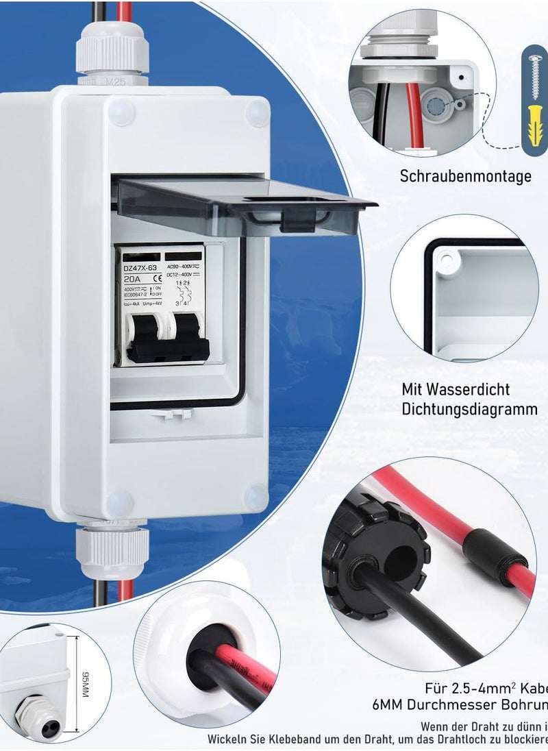 20 Amp Circuit Breaker with DIN Rail Box, DC Disconnect Solar Switch, 400V