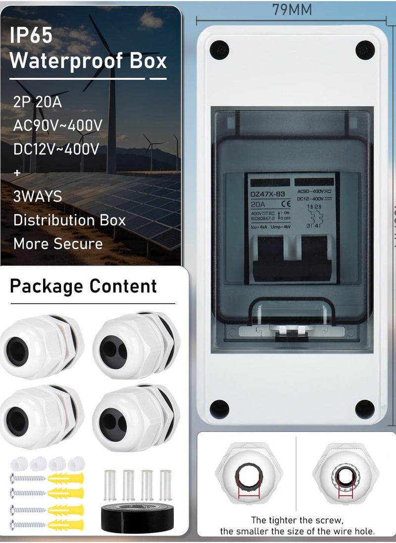 20 Amp Circuit Breaker with DIN Rail Box, DC Disconnect Solar Switch, 400V