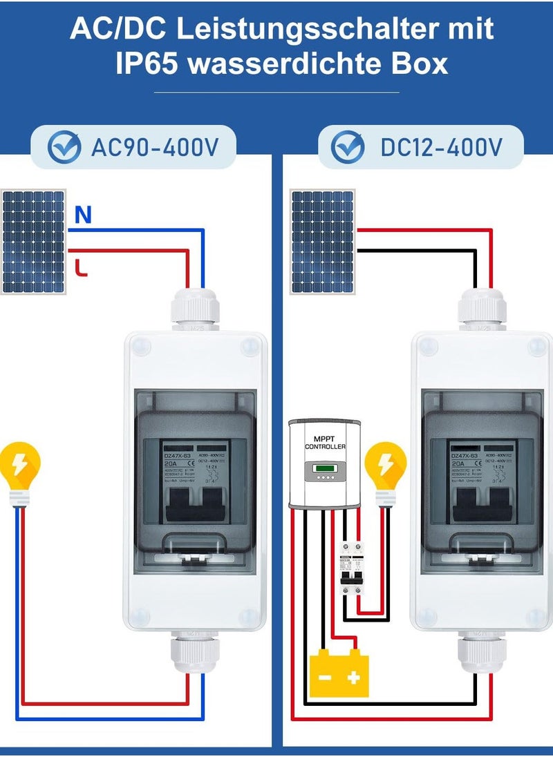 20 Amp Circuit Breaker with DIN Rail Box, DC Disconnect Solar Switch, 400V