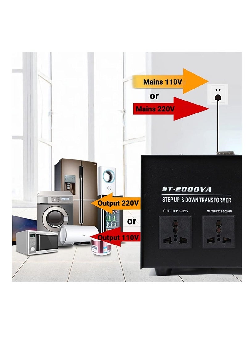 2000W Voltage Converter UK to US/ US to UK Toroidal Core Step Up and Down Voltage Transformer Output 110V - 120V / 220V - 240V Voltage Converter with UK Standard Plug Circuit Break Protection