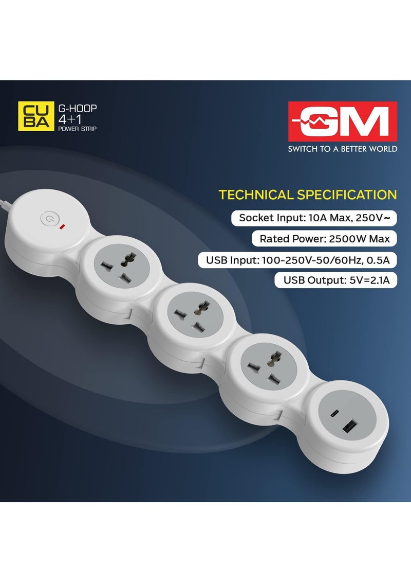 G-Hoop 4+1 Spike Guard with USB Ports – Master Switch & Overload Protection for Enhanced Safety and Convenience