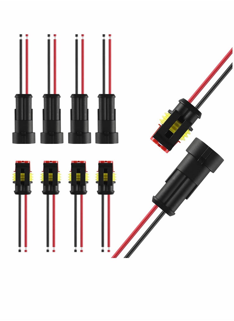 16awg 5 Kits 2 Pin Waterproof Connectors With 10cm Pigtail 1.5mm Series Rubber Seal Electrical Terminals, 2p1.5 Series Hid Plug Car Waterproof Connector, Car Connector Plug with Cable Complete Set