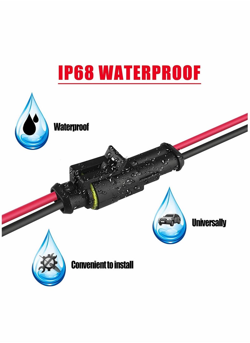 16awg 5 Kits 2 Pin Waterproof Connectors With 10cm Pigtail 1.5mm Series Rubber Seal Electrical Terminals, 2p1.5 Series Hid Plug Car Waterproof Connector, Car Connector Plug with Cable Complete Set