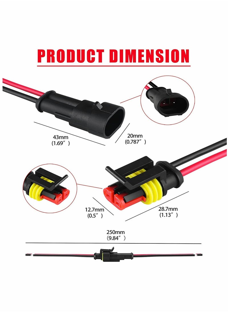 16awg 5 Kits 2 Pin Waterproof Connectors With 10cm Pigtail 1.5mm Series Rubber Seal Electrical Terminals, 2p1.5 Series Hid Plug Car Waterproof Connector, Car Connector Plug with Cable Complete Set