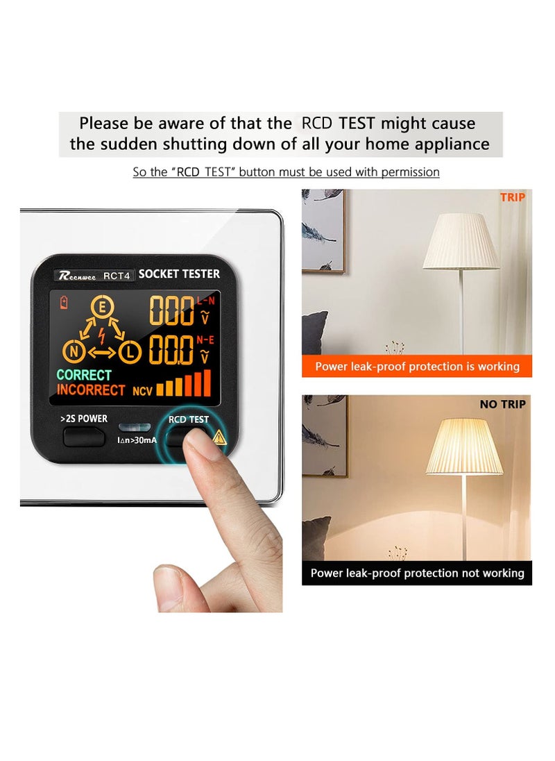Electric Socket Tester, EBTN LCD with Voltage Display, RCD Receptacle Socket Tester Circuit Analyzer, Polarity Detector Leakage Tester Electricity Line Fault Checker, 8 Visual Indications