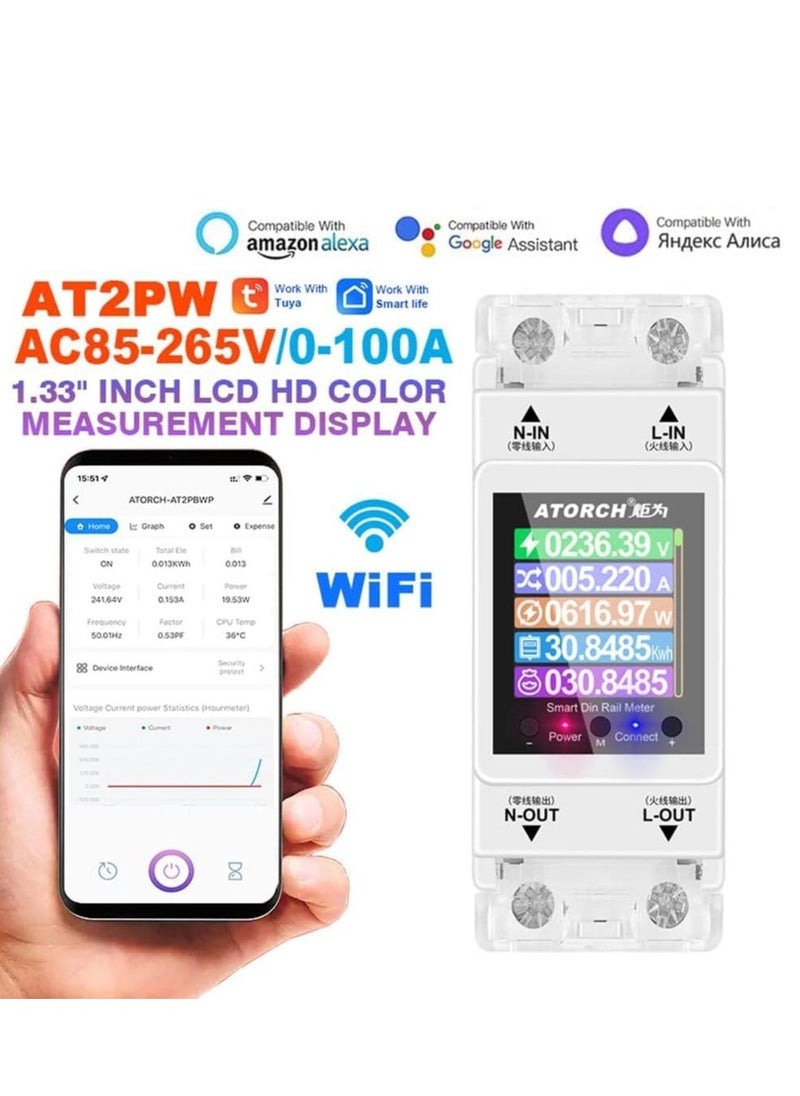 Intelligent Electric Power Meter, LCD Display Digital Power Energy Meter for Smartphone APP Remotely Control with Timing Sharing Alarm WiFi, AC 85-265V Power Consumption Energy Monitor