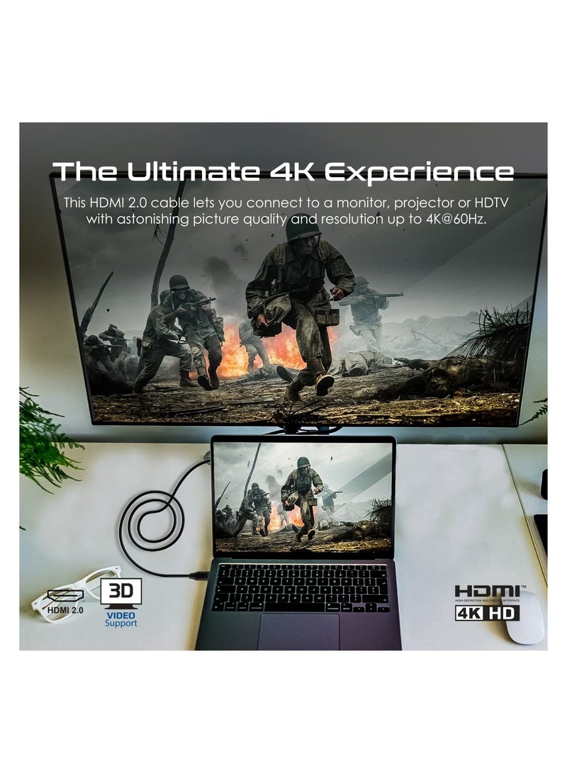 HDMI 2.0 Cable, 4K@60Hz HDMI to HDMI Slim 3m Cable with 3D Video Support, 18Gbps Bandwidth, Ethernet Support and Gold-Plated Connectors for Laptops, Smart TVs, Monitors, ProLink4K60-300 Black