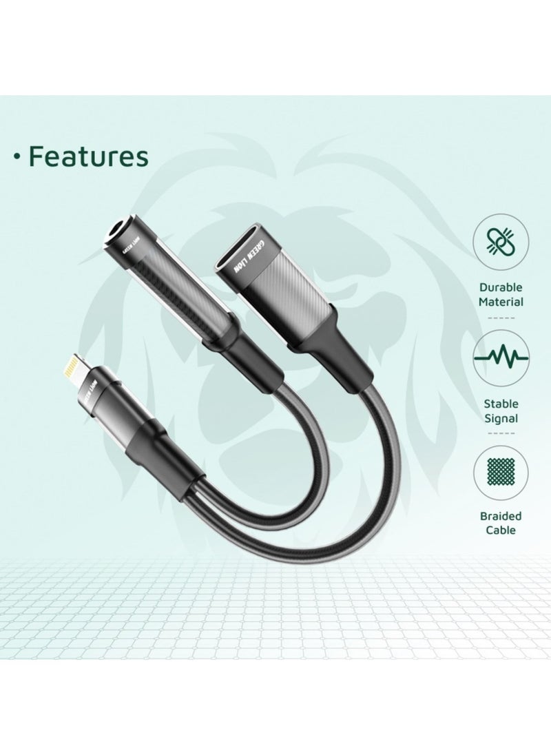 2 in 1 Earphone & Charging Adapter Lightning to Lightning + 3.5 (Audio) 12CM - Black