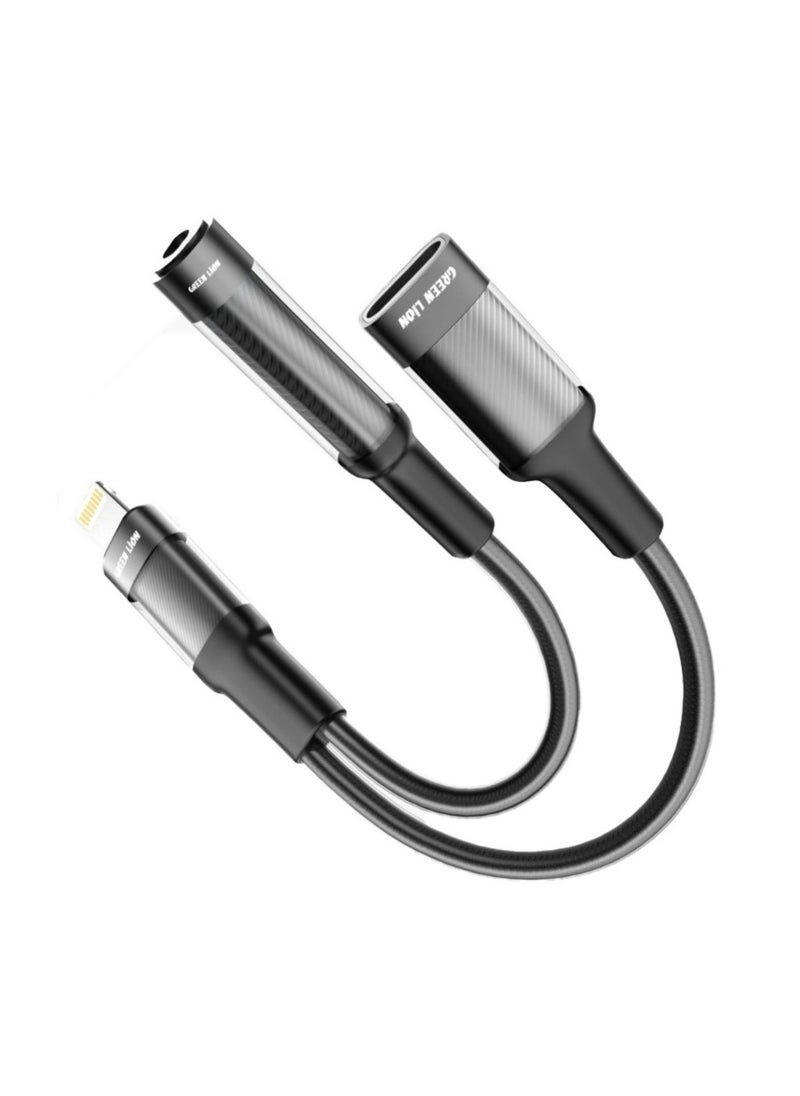 2 in 1 Earphone & Charging Adapter Lightning to Lightning + 3.5 (Audio) 12CM - Black