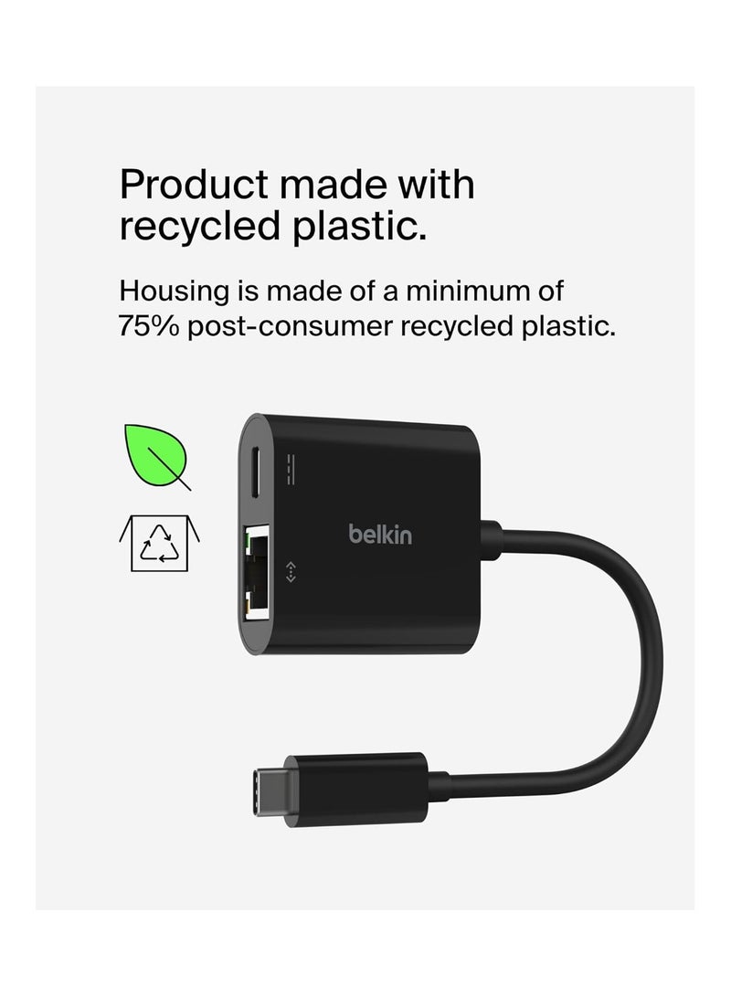 Connect USB-C to Ethernet + Charge Adapter 100W w/ Gigabit Ethernet Port and USB-C Port - [10/100/1000] Mbps for Fast Internet Connection - Compatible with iPhone 16, 15, Galaxy S24 And More Black
