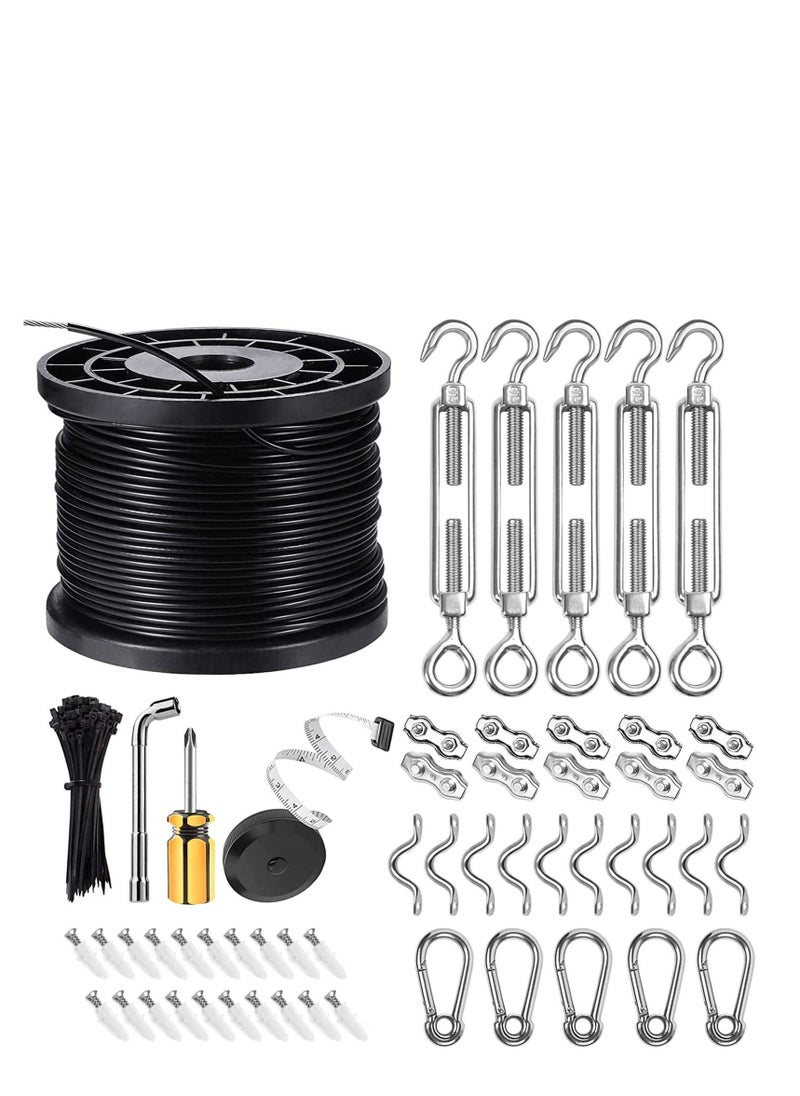 String Light Hanging Kit with 170ft Coated Stainless Steel 304 Tension Wire Rope Outdoor Guide kit Lights Suspension