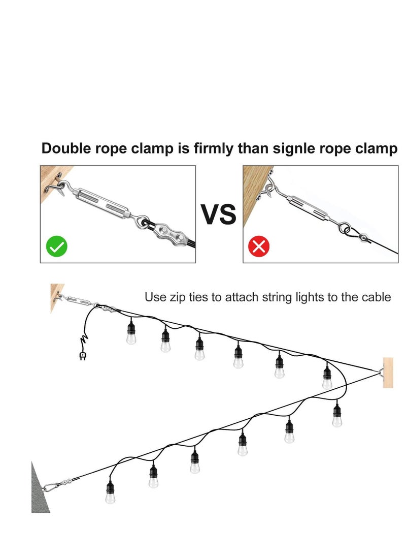 String Light Hanging Kit with 170ft Coated Stainless Steel 304 Tension Wire Rope Outdoor Guide kit Lights Suspension