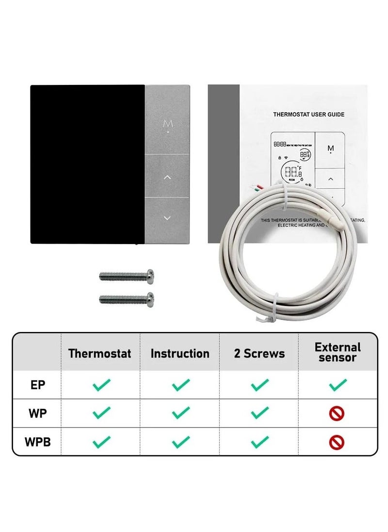 Smart Tuya WiFi Thermostat Voice Control Digital Programmable LCD Display Touchscreen Underfloor Heating Temperature Controller Digital Intelligent Wall Thermostat for Electric Heating Compatible