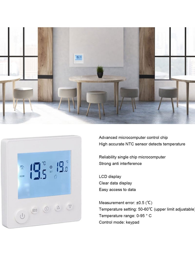 Smart Thermostat 16A LCD Display Non Programmable Thermostat for Home Digital Thermostat with NTC Temperature Sensor 2 Wire Thermostat for Heat Control Ideal for Smart Home