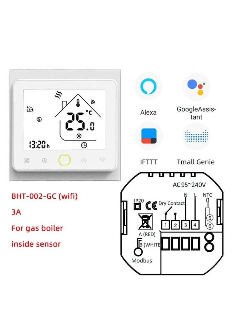 Smart Thermostat, WiFi Thermostat, Energy Saving Thermostat, LCD Touch Screen Temperature Controller with Alexa, for Electric Heating, Gas Boiler, Floor Heating (White)
