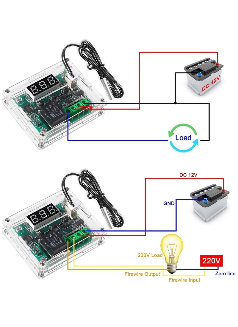 W1209 DC 12V Digital Temperature Controller, Board Red Digital Display Thermostat -50-110°C Electronic Temperature Temp Control Module Switch with Waterproof Case