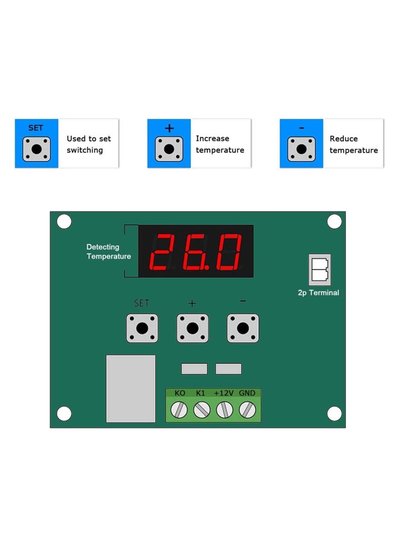 W1209 DC 12V Digital Temperature Controller, Board Red Digital Display Thermostat -50-110°C Electronic Temperature Temp Control Module Switch with Waterproof Case