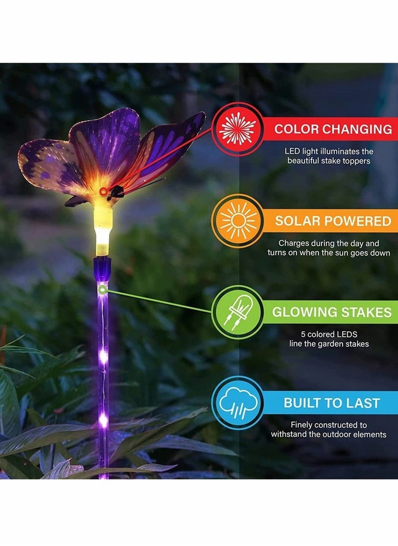 Outdoor Solar Garden Lights, 2 Pack Solar Metal Butterfly Decorative Lights, Newest Colorful LED Waterproof Solar Stake Lights for Garden, Patio, Yard, Lawn, Walkway, Butterfly Garden Decoration