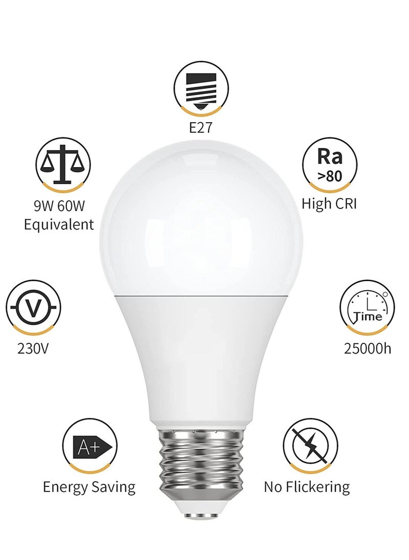 LED Light Bulbs 60 Watt Equivalent, 9W Daylight White 3000K Non-Dimmable, A19 E27 Standard Medium Base, 25000 Hour Lifetime, 806 Lumen, Pack of 3, Warm White