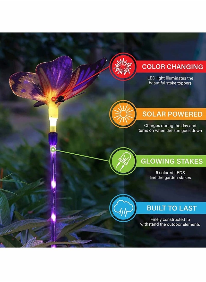 Outdoor Solar Garden Lights, 2 Pack Solar Metal Butterfly Decorative Lights, Newest Colorful LED Waterproof Solar Stake Lights for Garden, Patio, Yard, Lawn, Walkway, Butterfly Garden Decoration