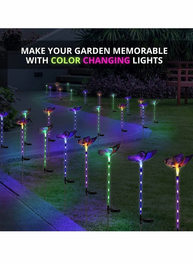 Outdoor Solar Garden Lights, 2 Pack Solar Metal Butterfly Decorative Lights, Newest Colorful LED Waterproof Solar Stake Lights for Garden, Patio, Yard, Lawn, Walkway, Butterfly Garden Decoration